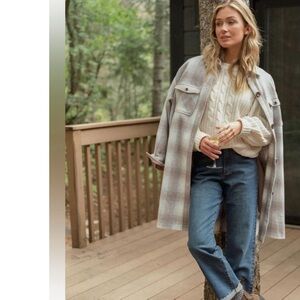 Basin+Range Plaid Shirt Jacket Coat in Gray/Tan/White M/L EUC